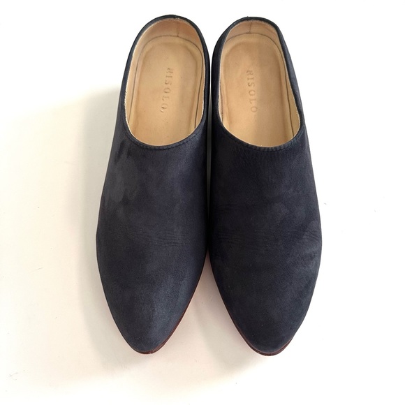 NISOLO SOPHIA INDIGO BLUE LEATHER NUBUCK BLOCK-HEEL SLIP-ON MULES. SzUS6/EU36 - Picture 2 of 11